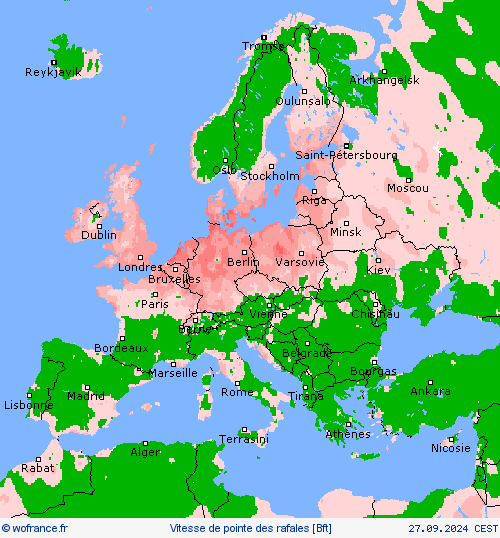 Vitesse de pointe des rafales Cartes de prévision