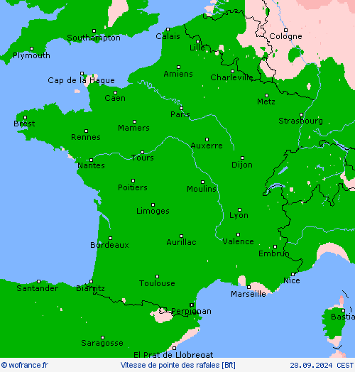 Vitesse de pointe des rafales Cartes de prévision