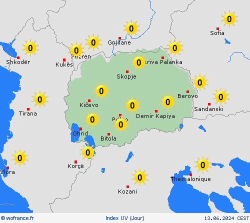 index uv Macédoine du Nord Europe Cartes de prévision